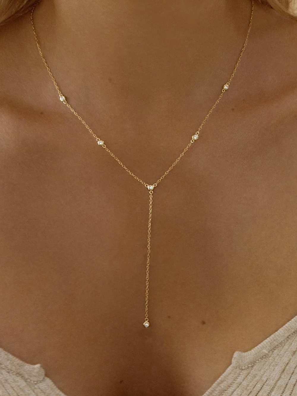 14k Gold Plated Elegant Necklace with Crystal Accents